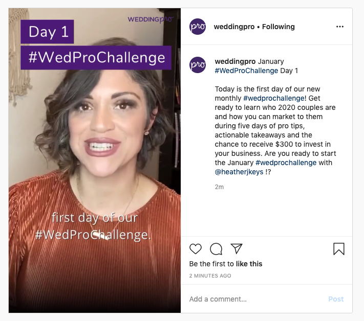 Screenshot of our wedpro challenge on instagram