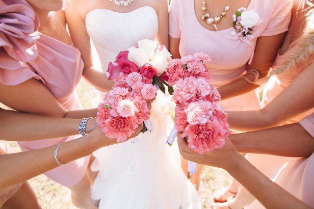 Florist's bouquets shown off by bride and bridesmaids