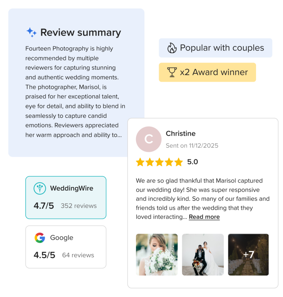 Example images of customer reviews within a Vendor Storefront listing.
